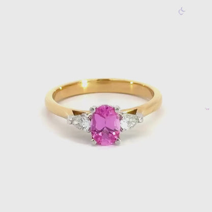 18CT Yellow Gold 0.70CT Lab Pink Sapphire Diamond Ring