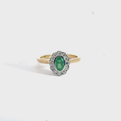 9CT Yellow Gold Emerald Diamond Ring