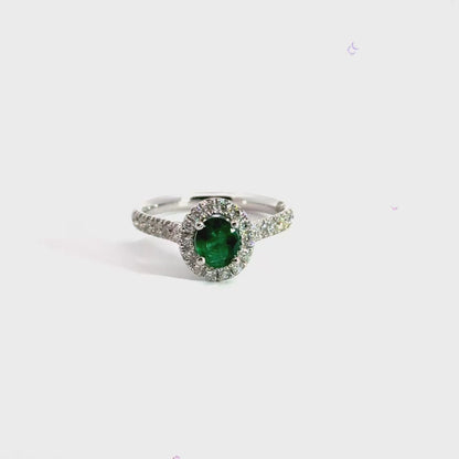 Platinum Columbian Emerald Diamond Halo Ring