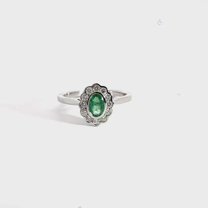 9CT White Gold Oval Ring Emerald and Diamonds