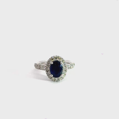 Platinum 2.00CT Sapphire 1.00CT Diamond Halo Ring