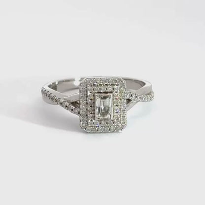 18CT White Gold Baguette Centre Halo Diamond Ring