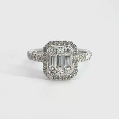 14CT White Gold Diamond Cluster Halo Ring