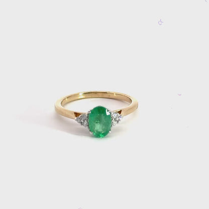 9CT Yellow Gold Solitaire Trilogy Emerald Diamond Ring