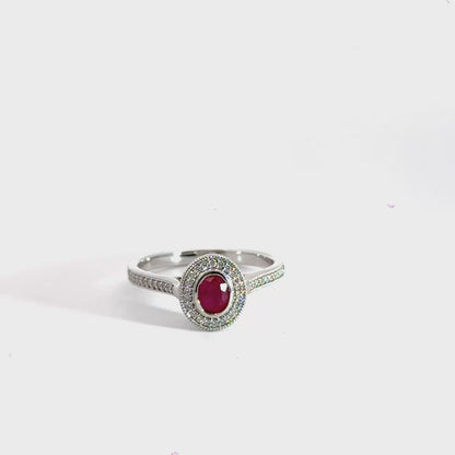 9CT White Gold Oval Halo Ruby & Diamonds