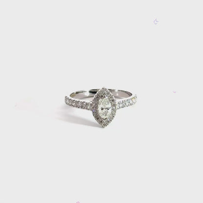 18CT White Gold Marquise Diamond Halo Ring