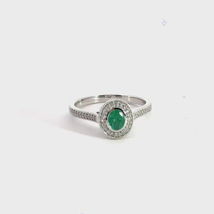 9CT White Gold Emerald Diamond Ring Halo