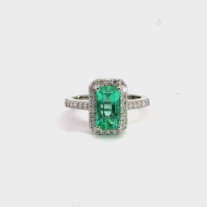 Platinum Emerald Diamond Ring Halo