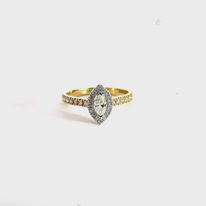 18CT Yellow Gold Marquise Diamond Halo Ring