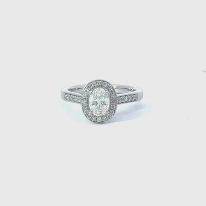 Platinum Halo Oval Diamond Ring