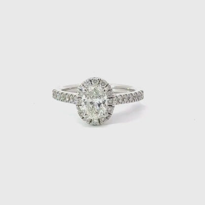 18CT White Gold Oval Halo Diamond Ring