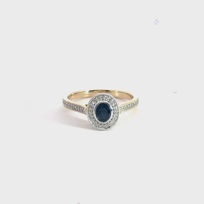 9CT Yellow Gold / White Gold Sapphire Diamond Ring