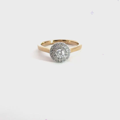 9CT Yellow Gold Double Halo Diamond Ring