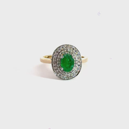 9CT Yellow Gold Ring Diamond Emerald