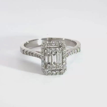 18CT White Gold Baguette Halo Diamond Ring Cluster