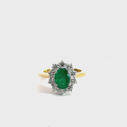 18CT Yellow Gold Emerald Diamond Cluster Ring