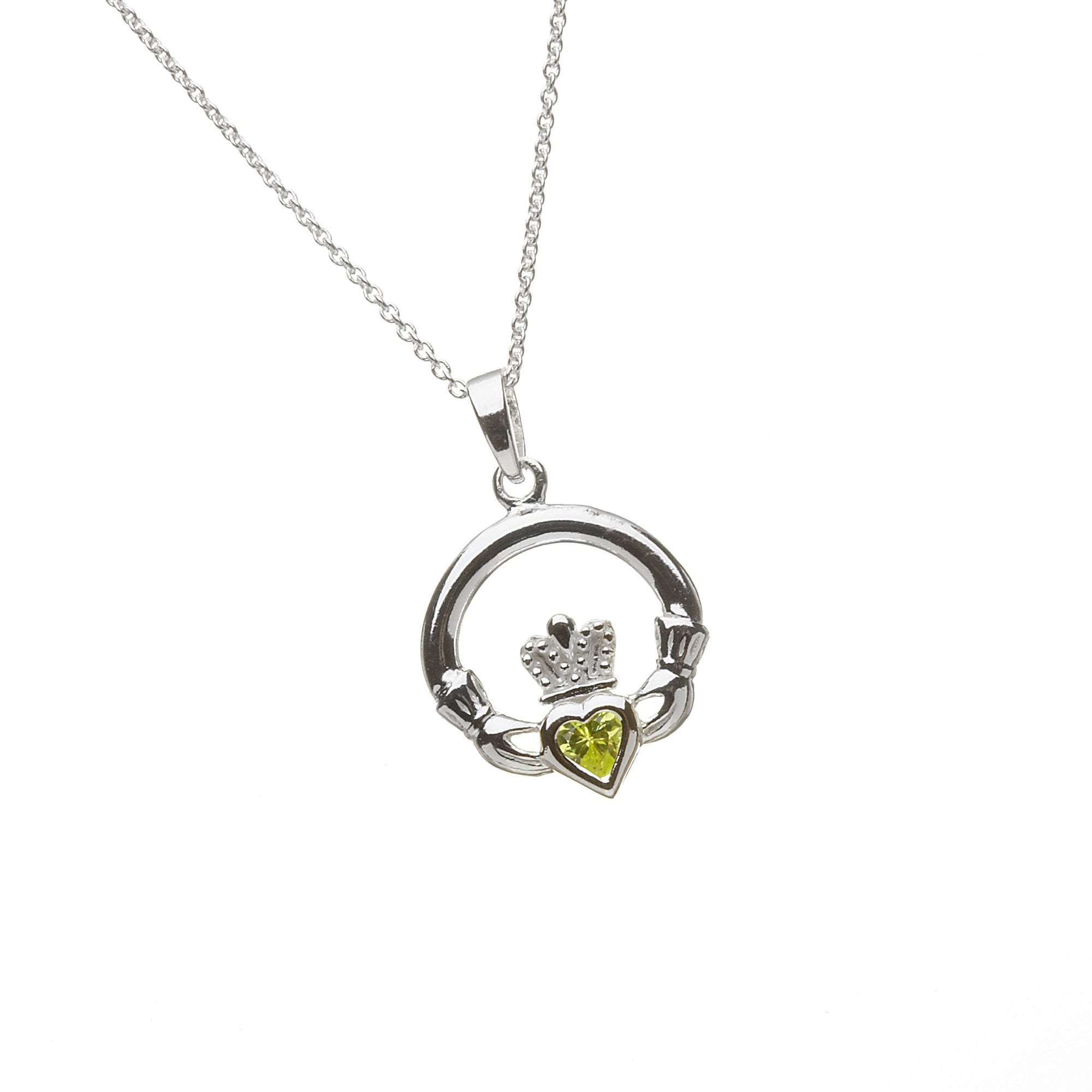 August Birthstone Claddagh Necklace Sterling Silver Claddagh Birthstone Necklace for August Aces Jewellers 
