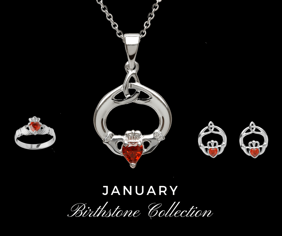 January Birthstone Claddagh Necklace Sterling Silver Claddagh Birthstone Necklace for January Aces Jewellers 