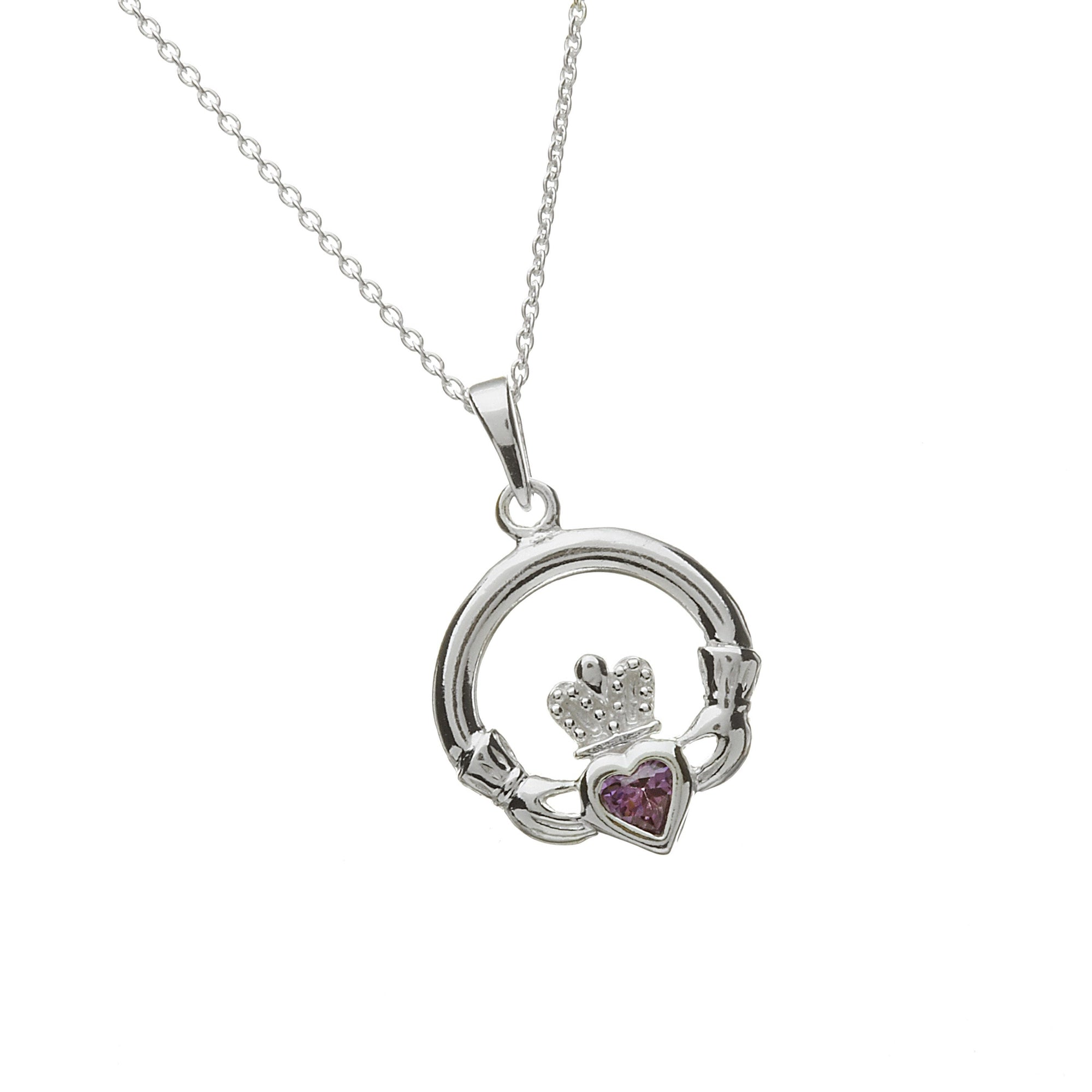 February Birthstone Claddagh Necklace Sterling Silver Claddagh Birthstone Necklace for February Aces Jewellers 
