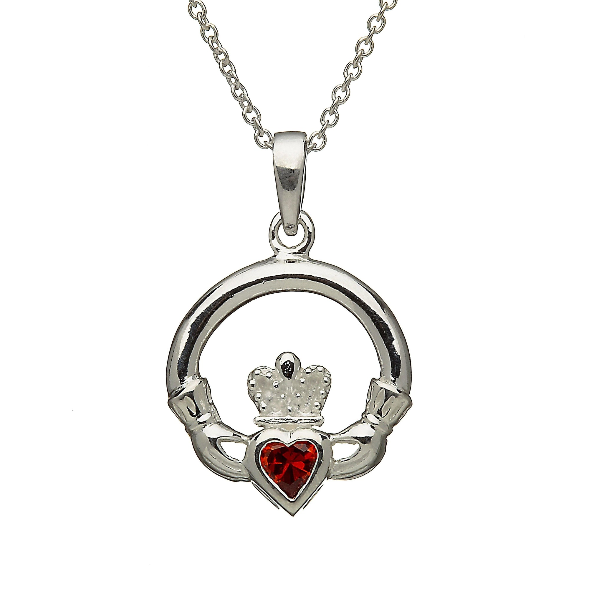 January Birthstone Claddagh Necklace Sterling Silver Claddagh Birthstone Necklace for January Aces Jewellers 