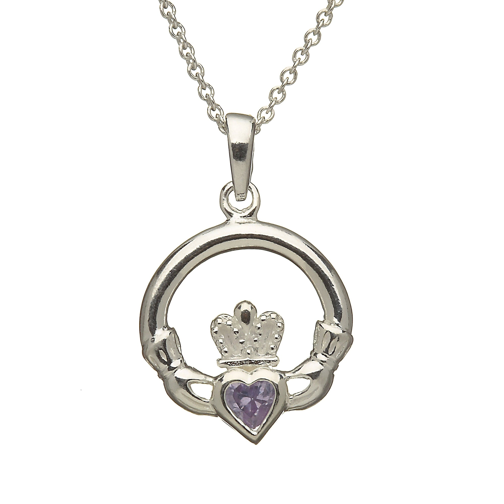 June Birthstone Claddagh Necklace Sterling Silver Claddagh Birthstone Necklace for June Aces Jewellers 