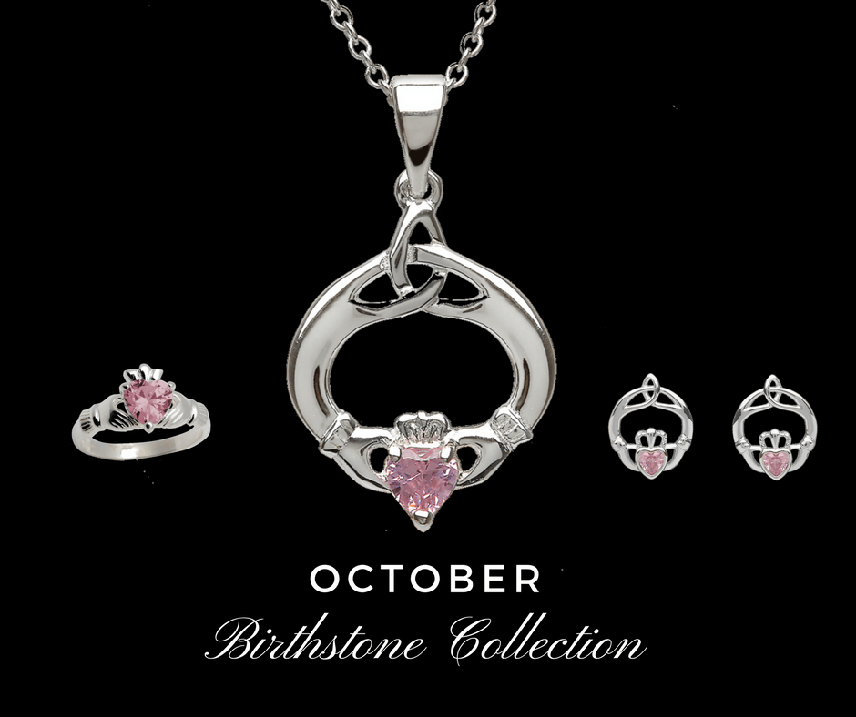 October Birthstone Claddagh Necklace Sterling Silver Claddagh Birthstone Necklace for October Aces Jewellers 
