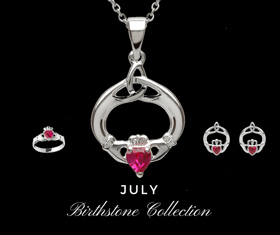 July Birthstone Claddagh Necklace Sterling Silver Claddagh Birthstone Necklace for July Aces Jewellers 