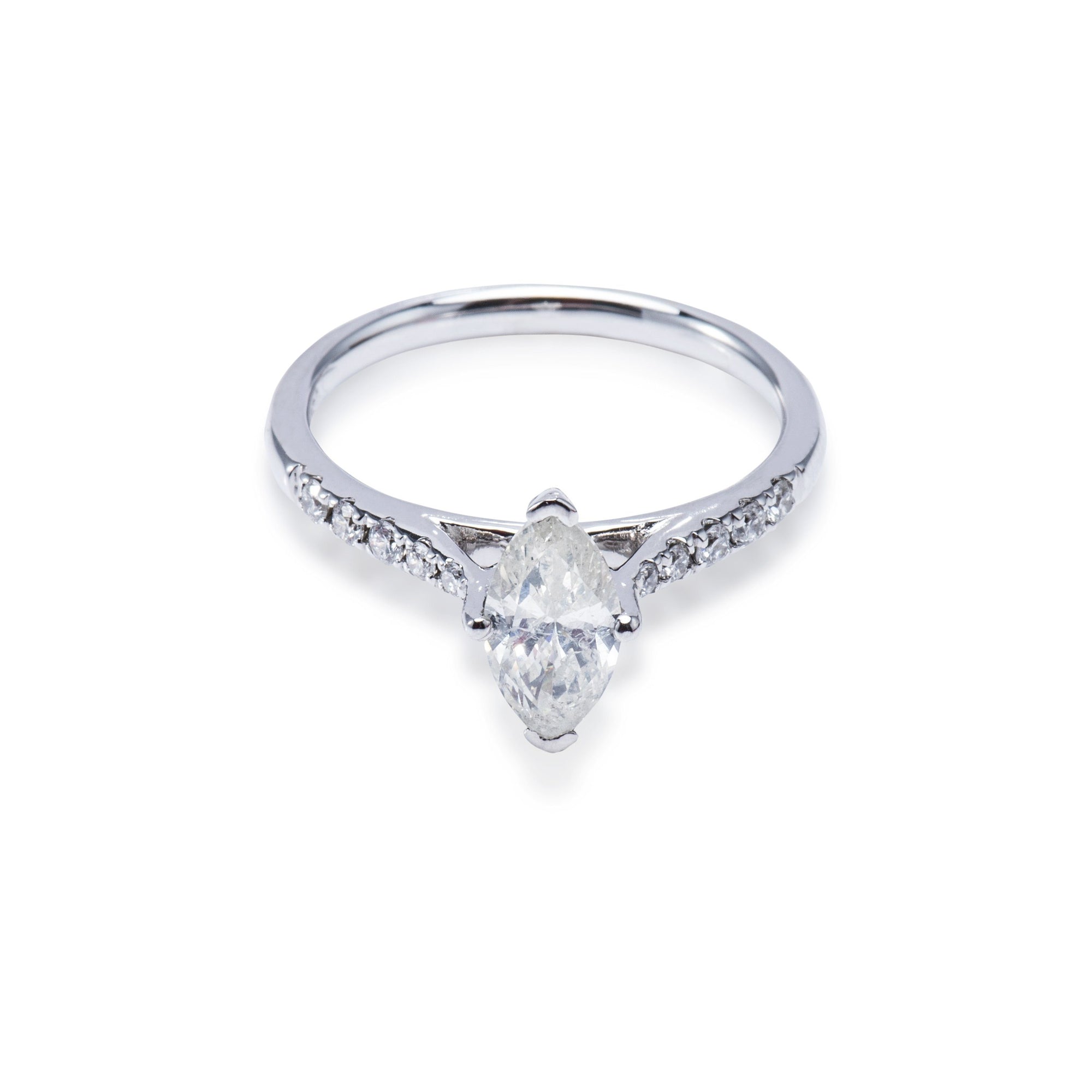 18CT White Gold Marquise Style Diamond Engagement Ring Aces Jewellers 