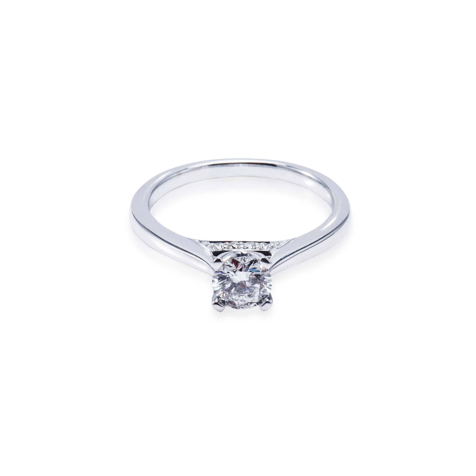 18CT WHITE GOLD SOLITAIRE RING WITH DIAMOND DETAIL UNDERNEATH Aces Jewellers 