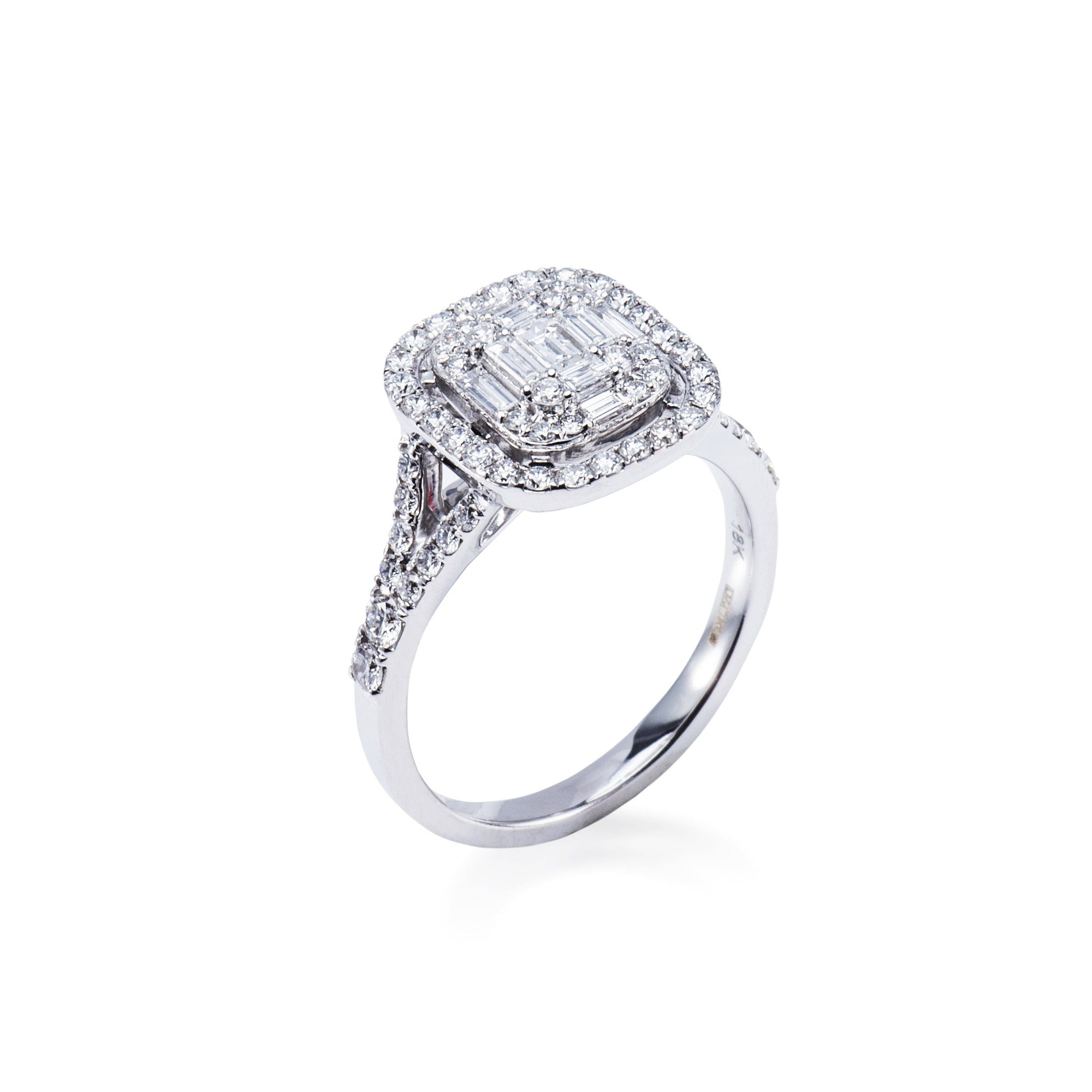 18CT WHITE GOLD DIAMOND CLUSTER RING WITH DIAMONDS ON THE SHOULDERS Aces Jewellers 
