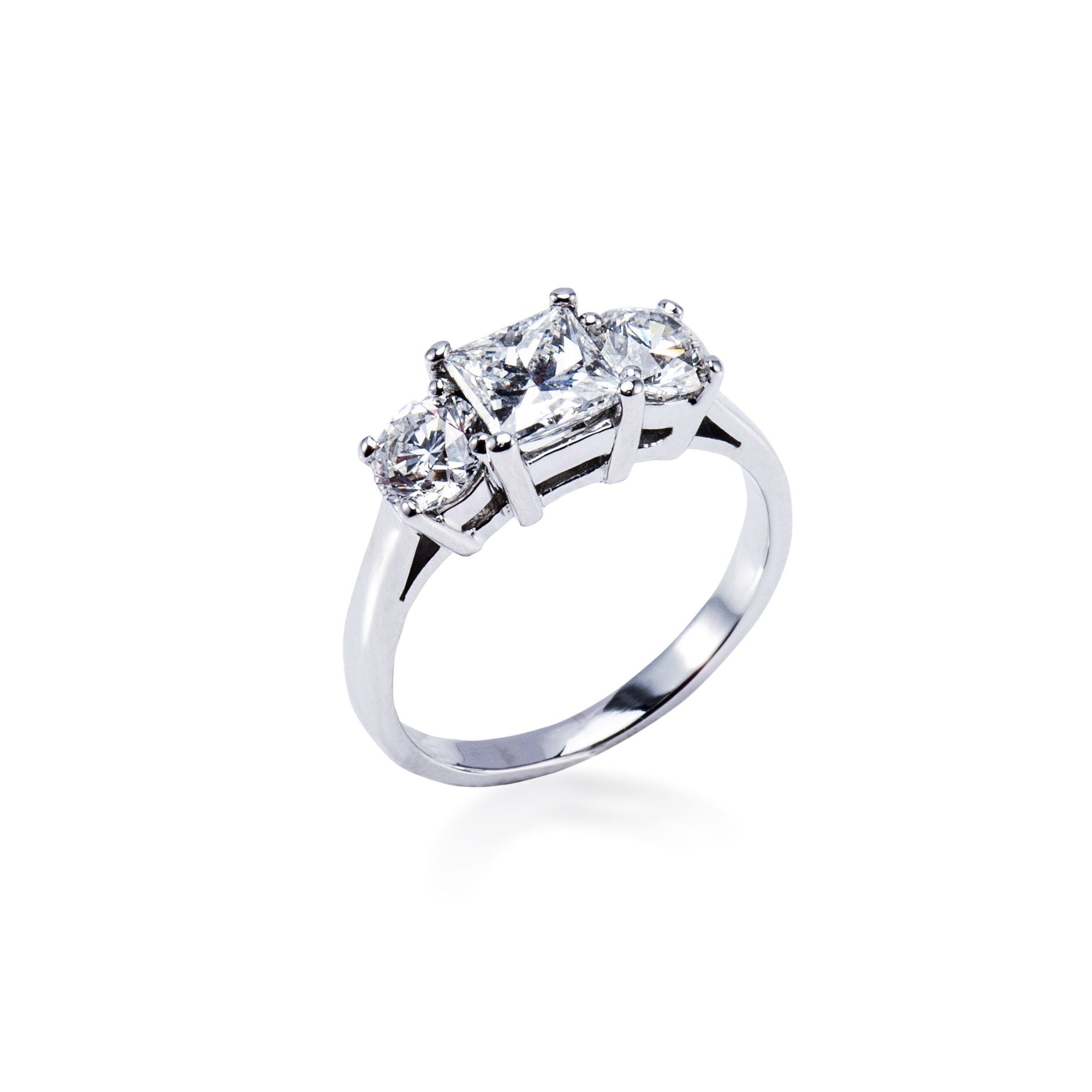 Platinum 3 stone diamond trilogy engagement ring. Aces Jewellers 