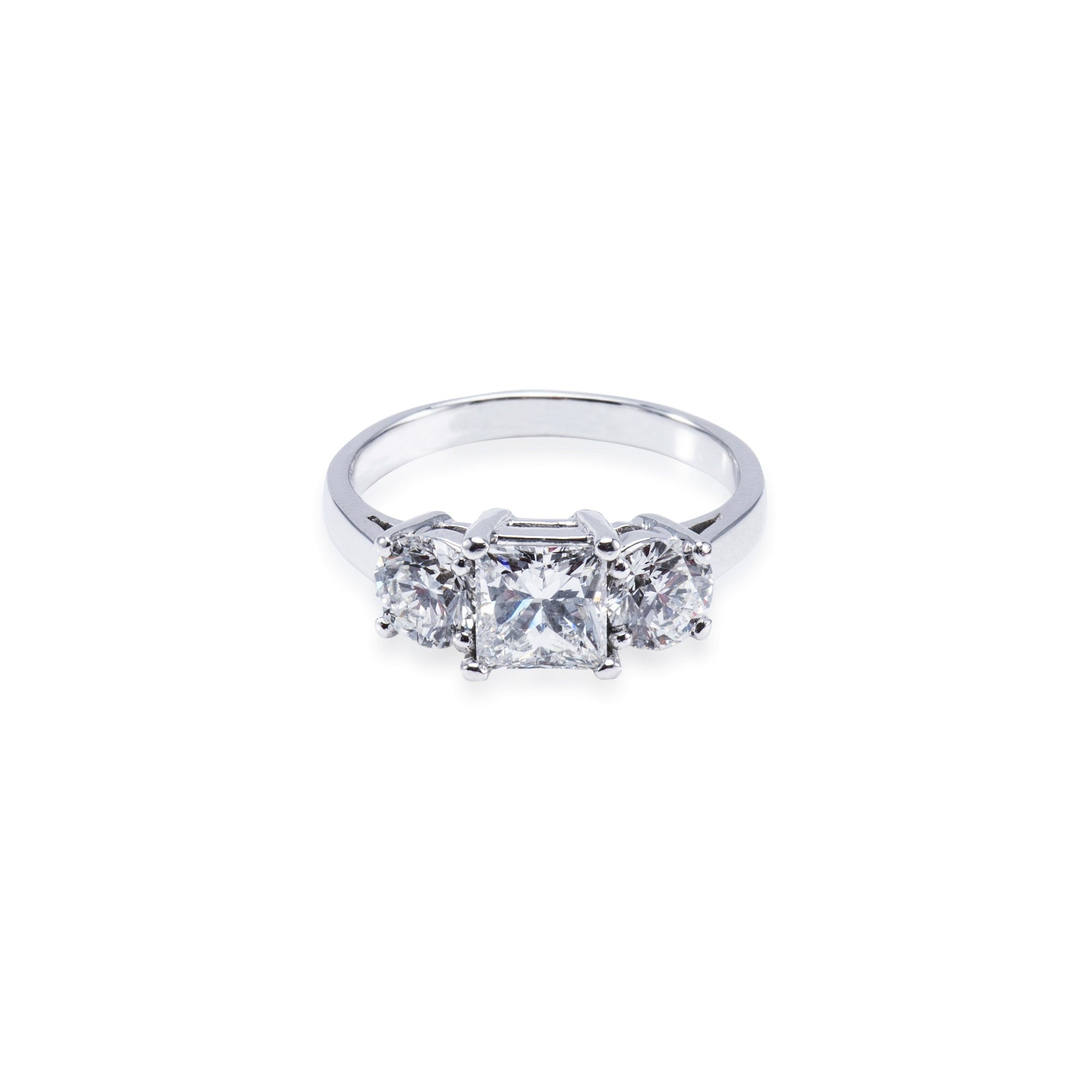 Platinum 3 stone diamond trilogy engagement ring. Aces Jewellers 
