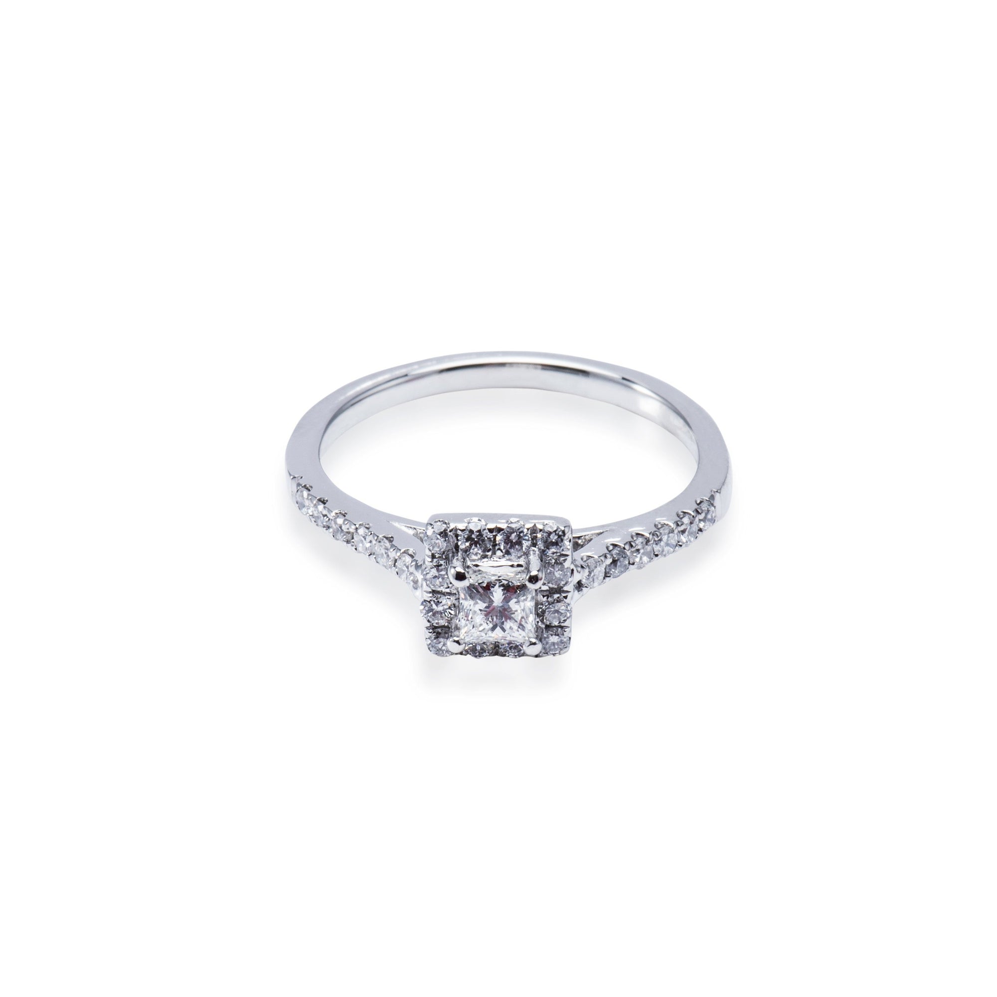 18ct white gold diamond halo style engagement ring Aces Jewellers 