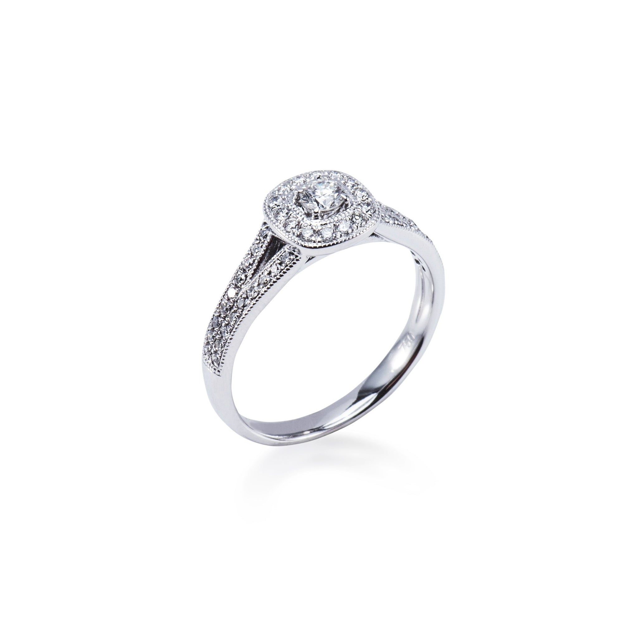 18CT WHITE GOLD HALO DIAMOND ENGAGEMENT RING Aces Jewellers 