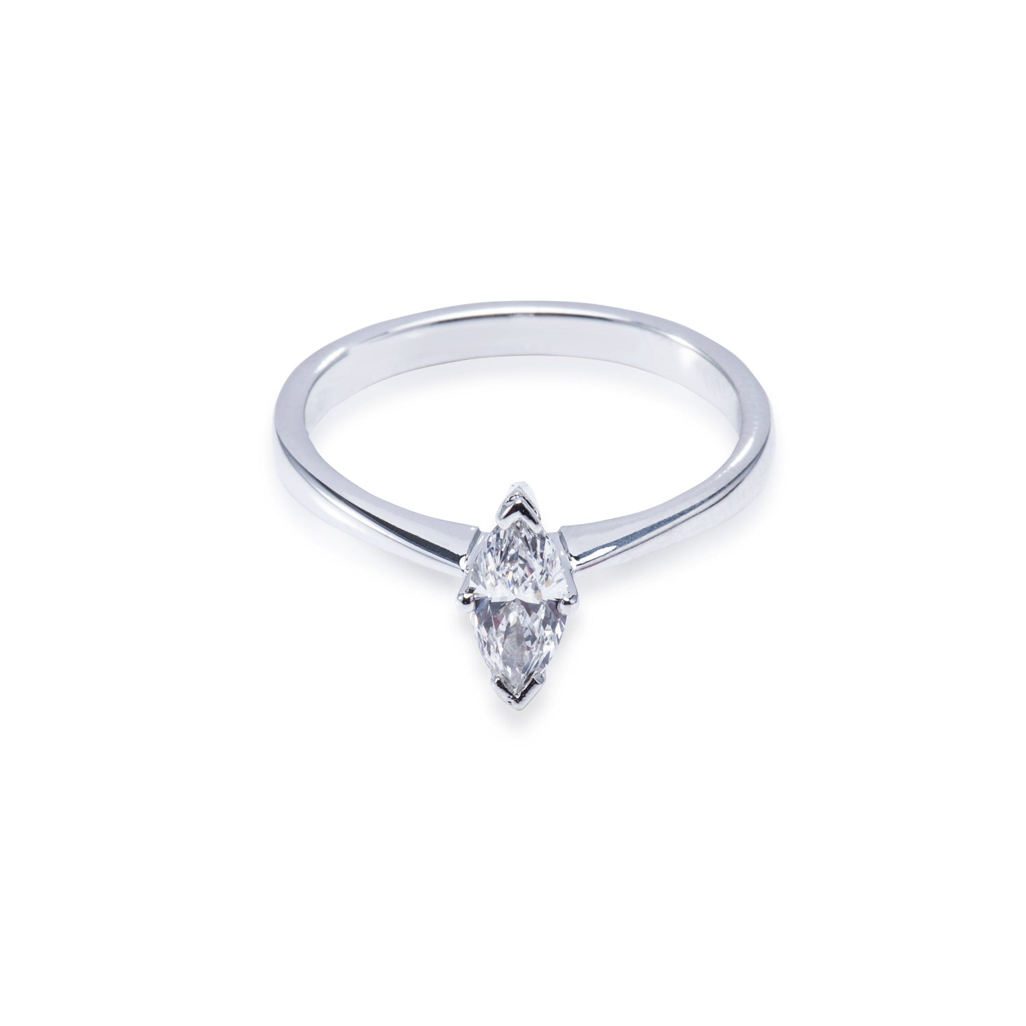 Platinum Solitaire Marquise Shaped Claw Set Diamond Ring Aces Jewellers 